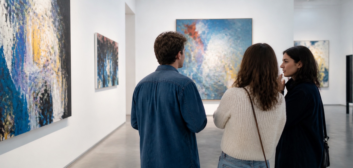 朋友在美術館一起欣賞展覽